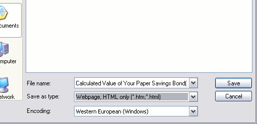 screen shot showing: file name, save as type, language, save and cancel buttons